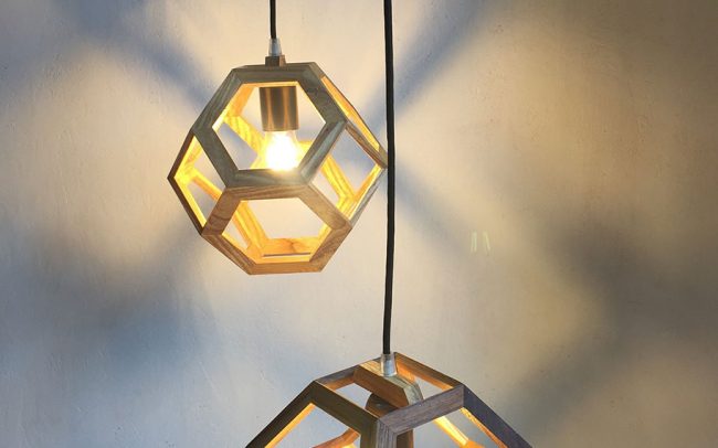 Lampada in legno GANIMEDE DOUBLE ottaedro troncato - Fulcro Firenze