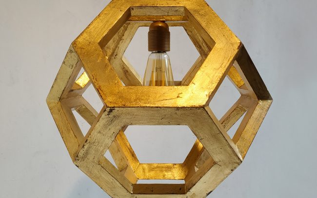 Lampada in legno GANIMEDE GOLD ottaedro troncato - Fulcro Firenze