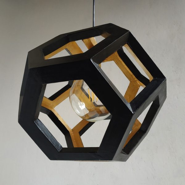 Ganimede Black and Gold truncated octahedron pendant lamp